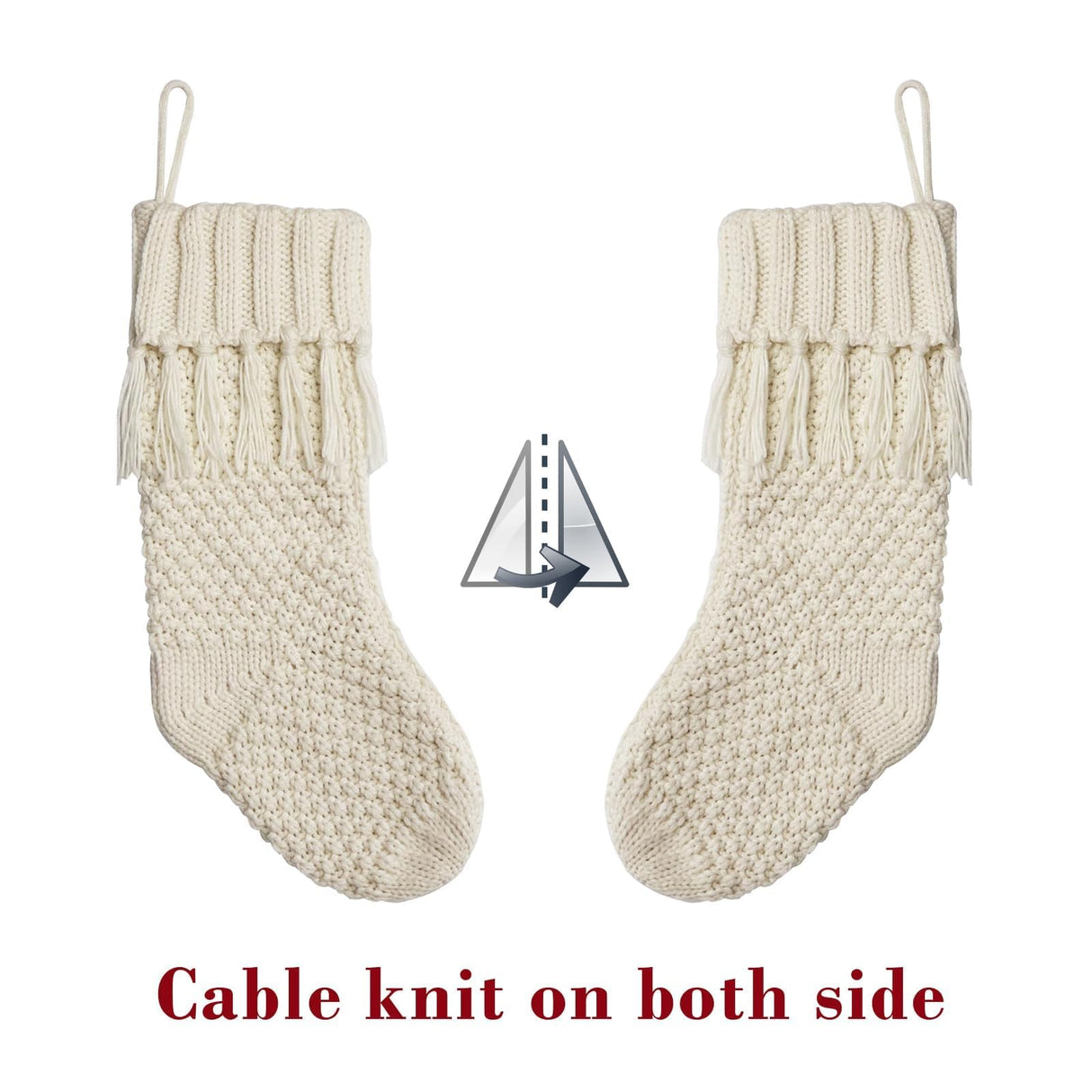 LimBridge Christmas Stockings Cable Knit, 3 Pack 18 inches Large Size Knitted Xmas Stockings, Rustic Farmhouse Boho Style Stocking Decorations for Family Holiday Season Decor, White & Beige LimBridge