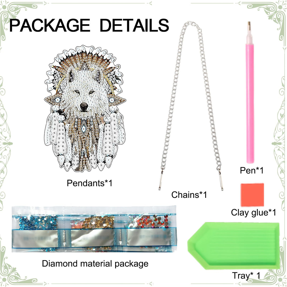White Wolf Diamond Painting Hanging Ornament – DIY 5D Crystal Art Kit with Feathers, Tribal Totem Style Diamond Art Pendant Ornament Wall or Window Decoration for Adults AiYuanzsh