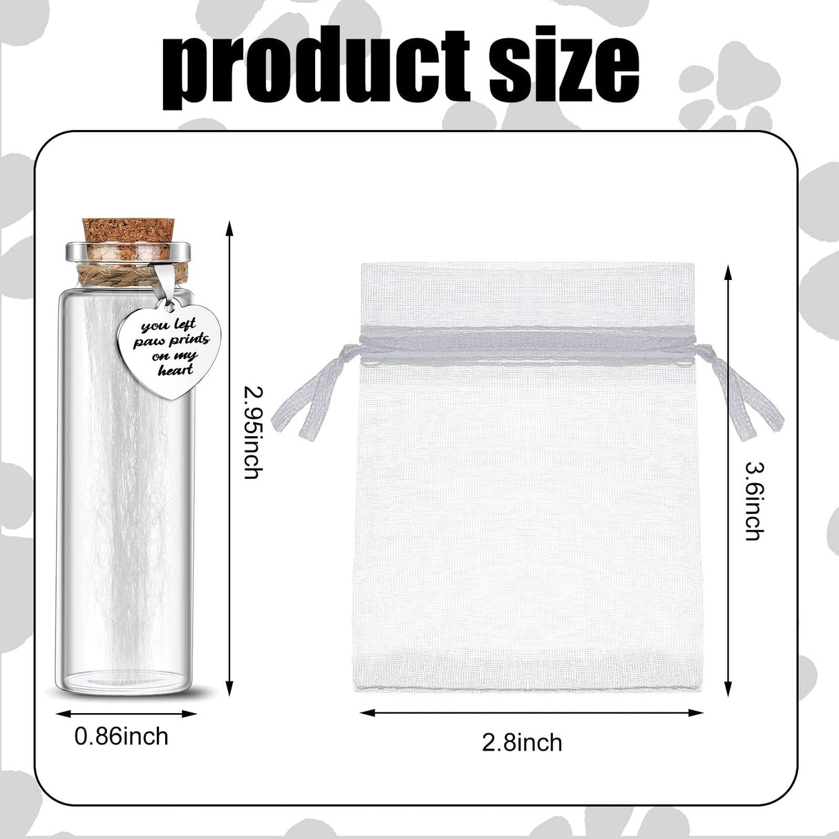 Nuenen 2 Pcs Pet Hair Glass Memorial Bottle Dog Keepsake Memorial Pet Loss Memory Sympathy Gift Vials for Hair with Heart Shape Ornaments White Organza Bags Cat Keepsake Glass for Ashes Fur Urn Nuenen