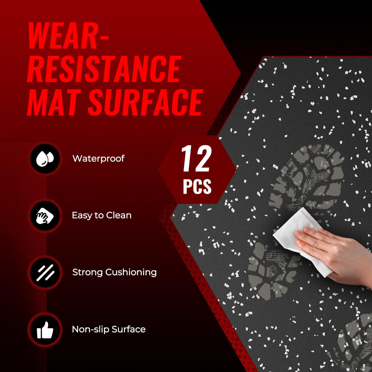 SUPERJARE 0.56'' Thick 12 Pcs 48 Sq Ft Rubber Top Exercise Equipment Mats, High Density EVA Foam Mats with Rubber Top, Interlocking Gym Flooring for Home Gym, Protective Workout Mat, Black/Grey SUPERJARE