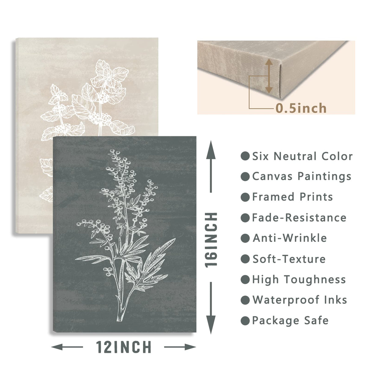 BINCUE Neutral Botanical Plant Canvas 6 Pieces Rustic Farmhouse Wall Art for Living Room Bedroom and Bathroom,Canvas Paintings Print Set Decor 12"x 16" BINCUE