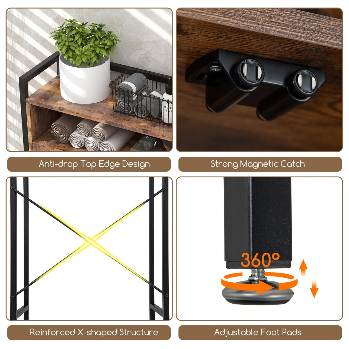 Tangkula Over The Toilet Storage Cabinet, 5-Tier Bathroom Space Saver w/2 Metal Mesh Doors & 3-Position Adjustable Shelf, Freestanding Storage Cabinet w/Heavy Duty Metal Frame (Rustic, Brown) Tangkula