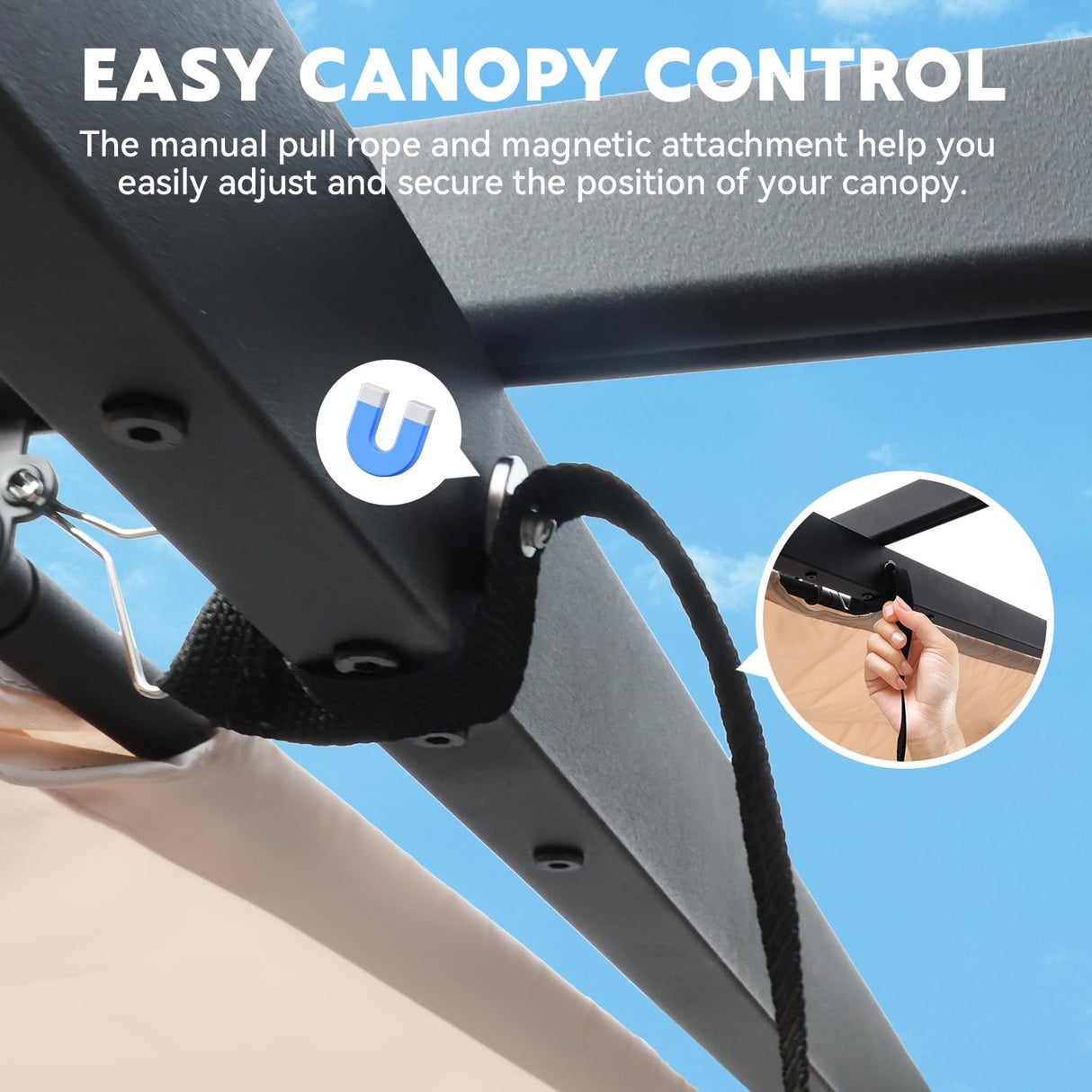 EROMMY Retractable Pergola 10' x 10', Metal Freestanding Shelter with Adjustable Sun Shade Canopy for Patios, Beige EROMMY