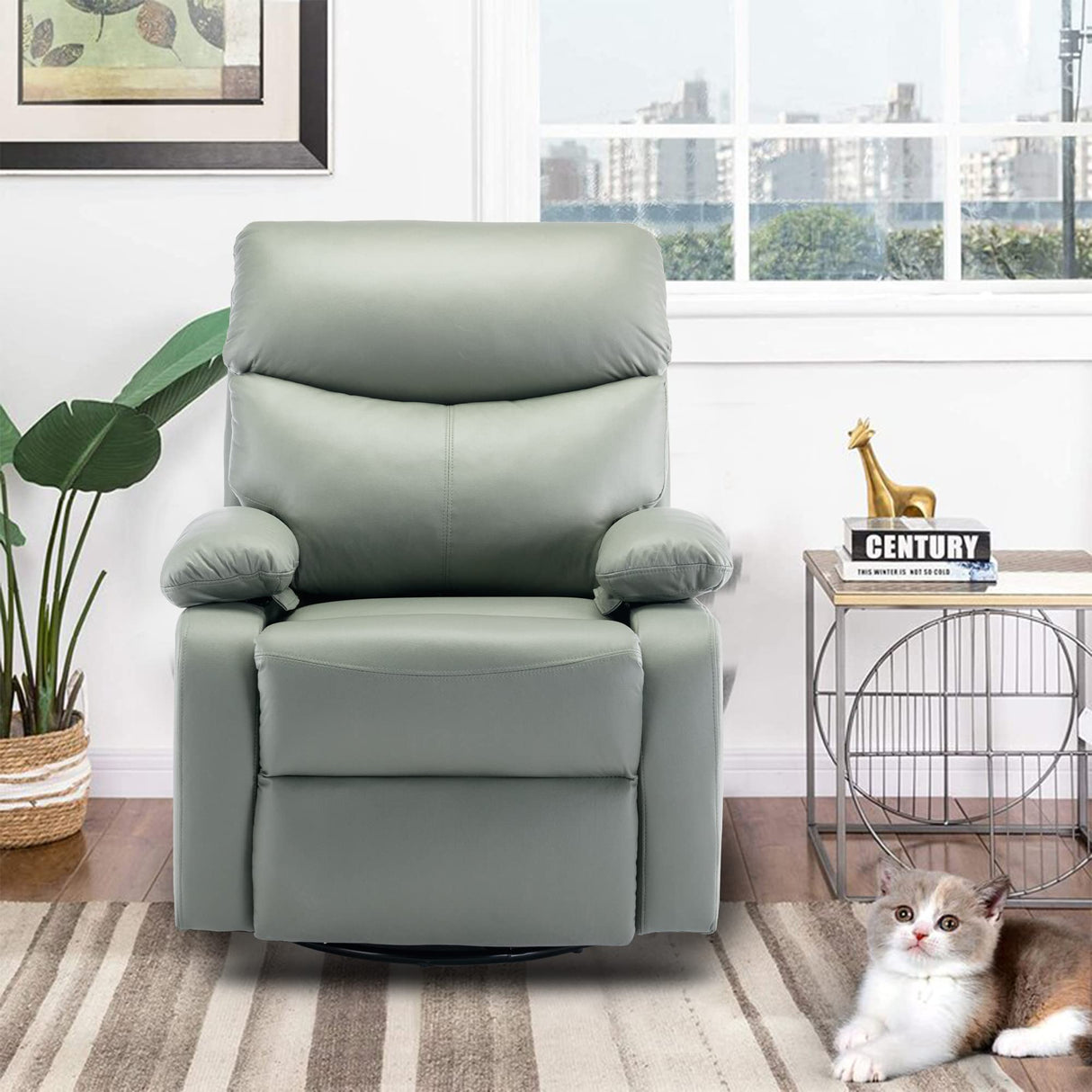 GNMLP2020 Swivel Rocker Recliner Chair for Adults, Rocking Recliner Chair, Manual Small Recliners for Small Spaces, Single Sofa Recliner for Living Room, RV, Green GNMLP2020