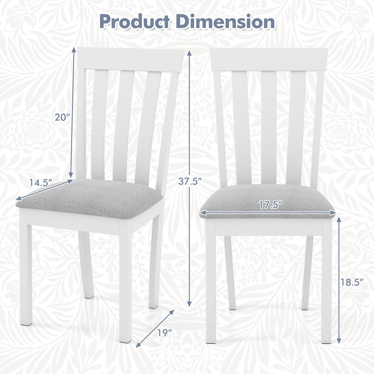 Giantex Wood Dining Chair Set of 2, Upholstered Wooden Kitchen Chairs with Padded Seat & Rubber Wood Frame, Mid Century Dining Side Chairs for Kitchen, Dining Room, Restaurant, White Giantex