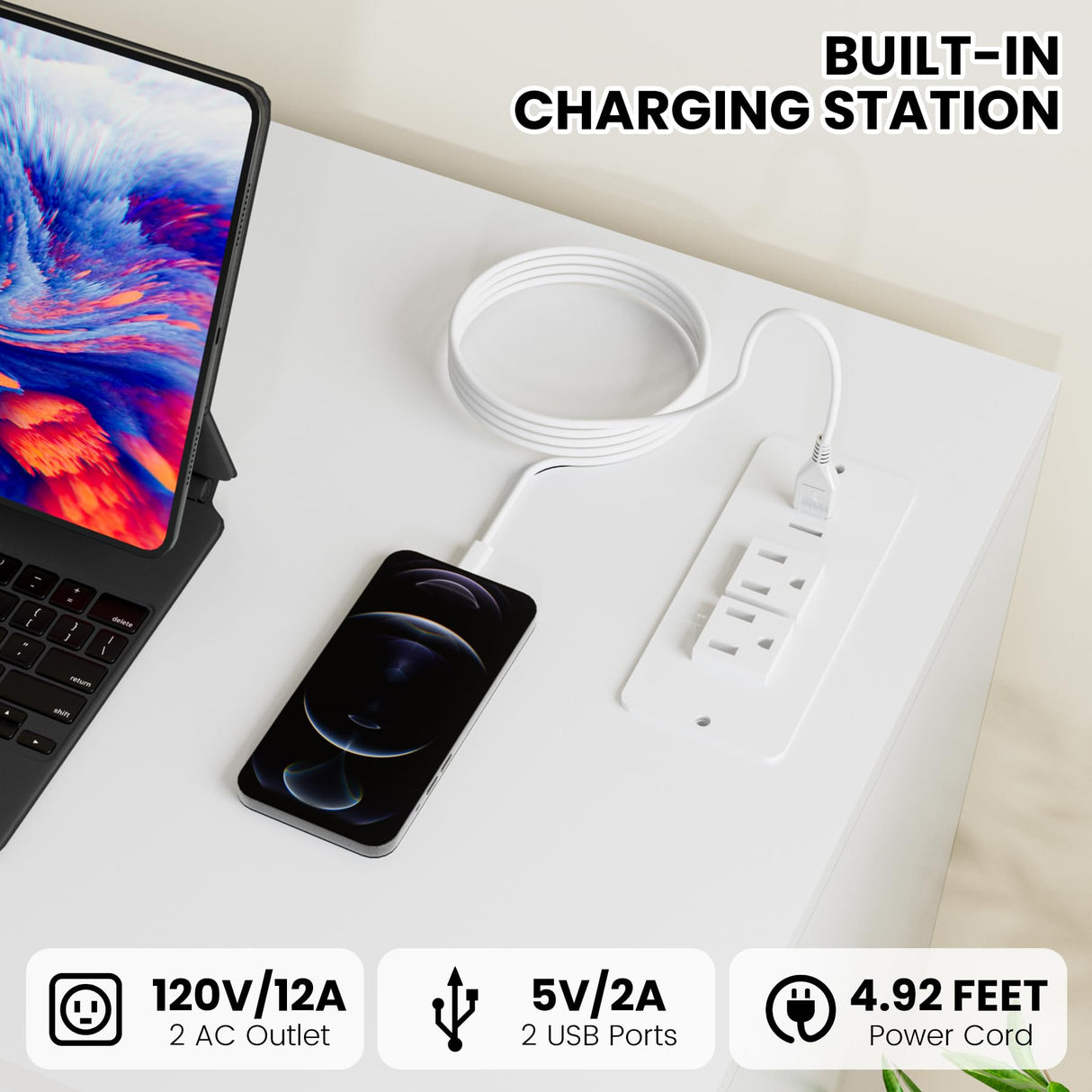 White Dresser for Bedroom with 6 Drawers 2-Door Storage Cabinet Dressers & Chest of Drawers with Charging Station and LED Lights, 8 Drawers Tall Dressers for Bedroom,Living Room,Hallway,Closet Takywep