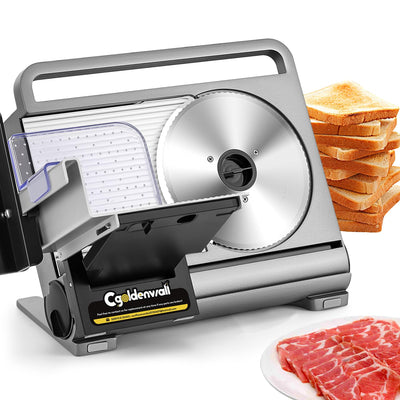 CGOLDENWALL Meat Slicer Foldable Electric Food Slicer, 0-15mm Adjustable Thickness, Frozen Meat/Cheese Slicer for BBQ Hot Pot Shabu, with 2 Stainless Steel Blades, 110V