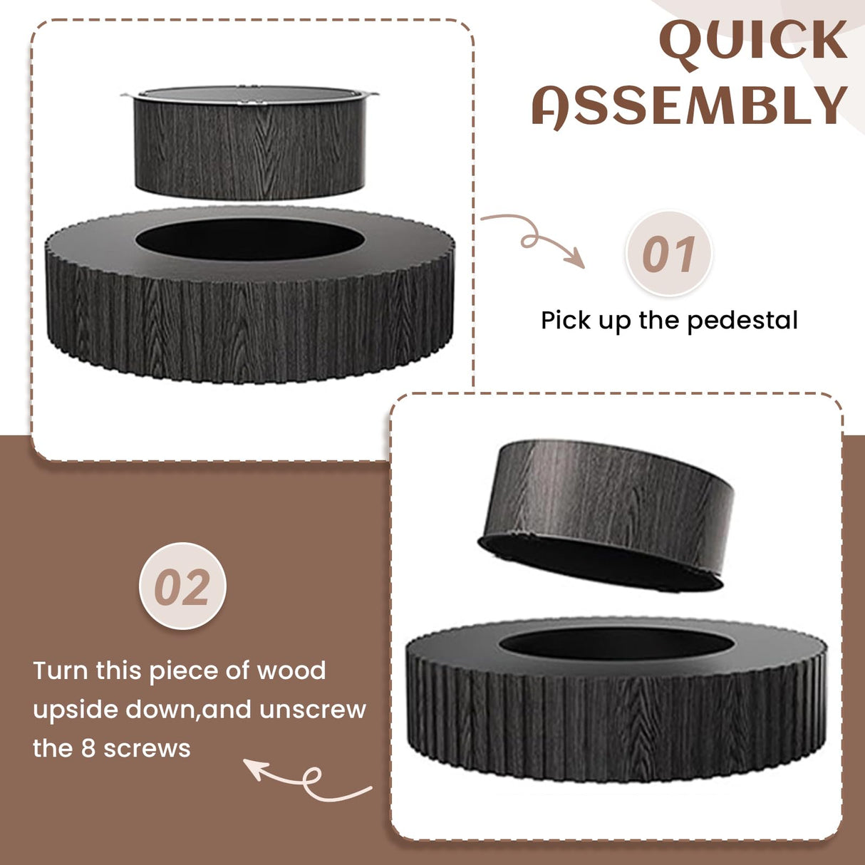 31.49" Round Wood Coffee Table, Modern Unique Circle Coffee Table, Contemporary Oak Drum Fluted Coffee Table Accent Side Table Center Table for Living Room, Small Space, Apartment, Black SLEERWAY