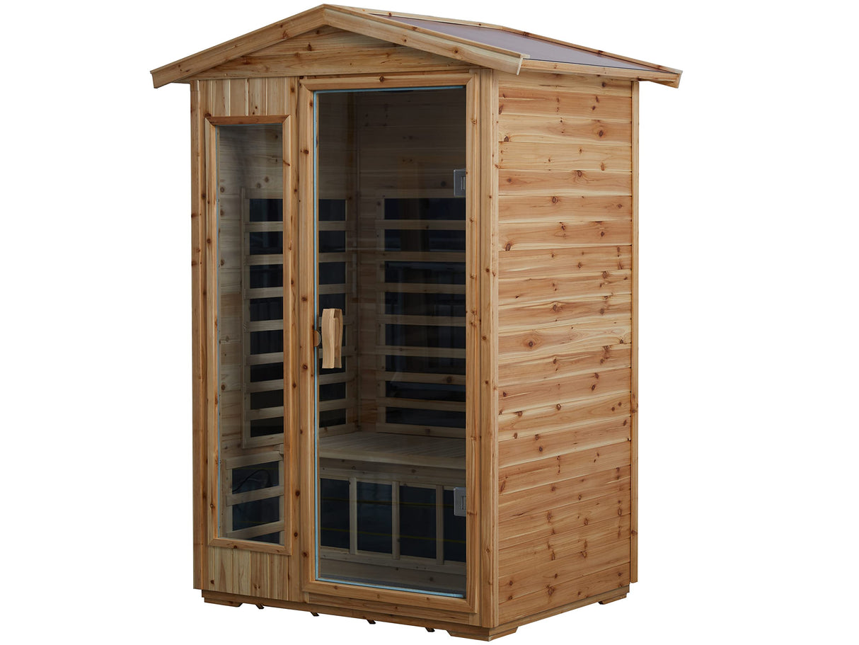 LTCCDSS Outdoor Infrared Sauna 2 Person | Far Infrared Sauna, Canadian Hemlock, Withstand Outdoor Temp -5℉-104℉| Low EMF Sauna Room for Home-9 Low EMF Heaters-Chromotherapys-Bluetooth Speakers LTCCDSS