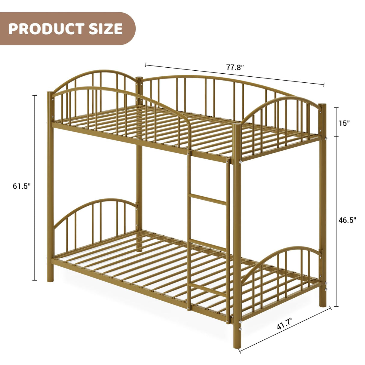 Garvee Bunk Bed Twin Over Twin with Ladder and Arched Guardrail, Heavy Duty Bunkbeds Frame with Sturdy Steel Slats Support for Kids Boys Girls, Space-Saving, No Box Spring Needed, Gold Garvee
