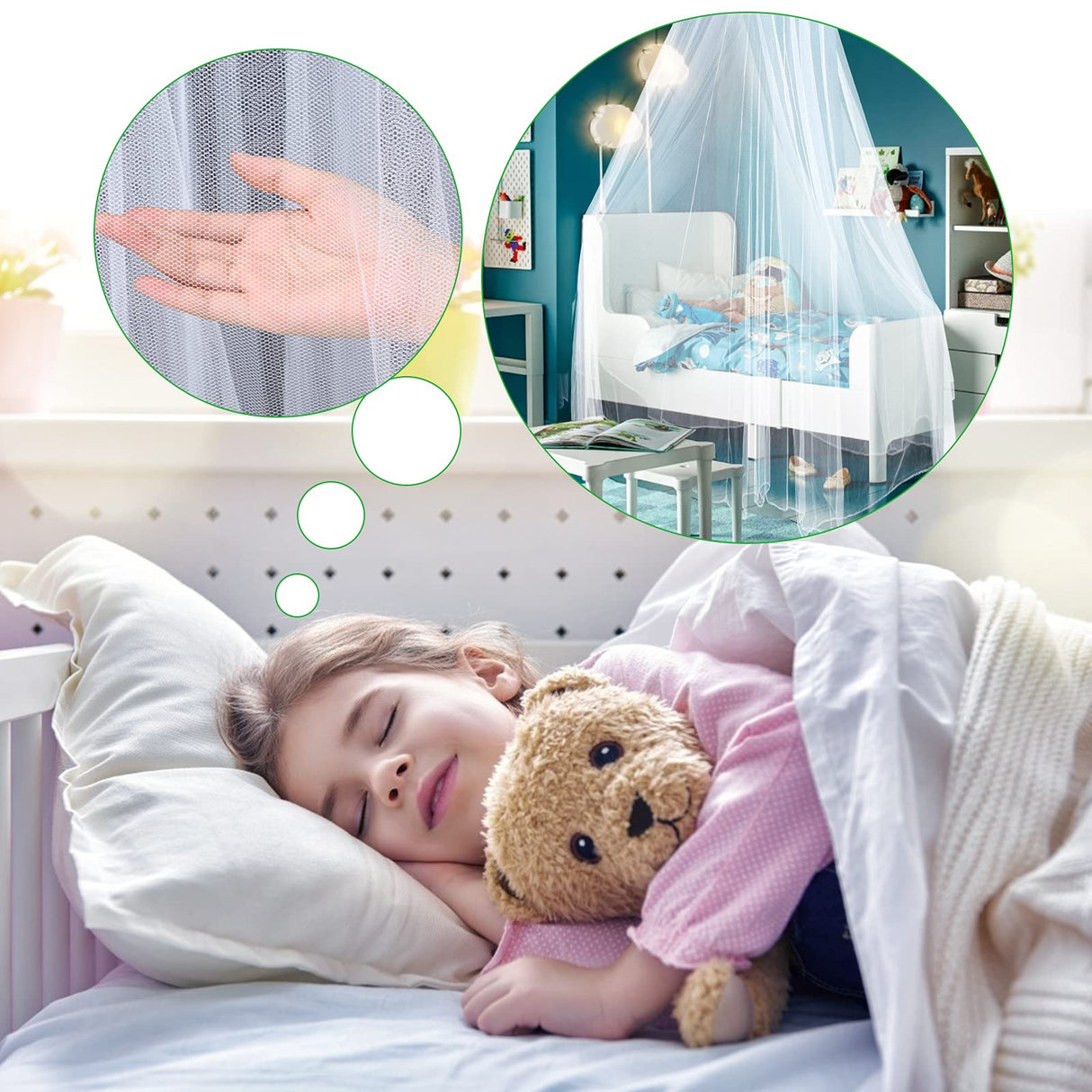 VISATOR Mosquito Net Bed Canopy for Girls,King Canopy Bed Curtains Queen Size from Ceiling,Dome Mosquito Netting Bed Tent Twin Girls Canopy Bed Decor for Baby Crib,Kid Bed and Adult Beds (White) VISATOR