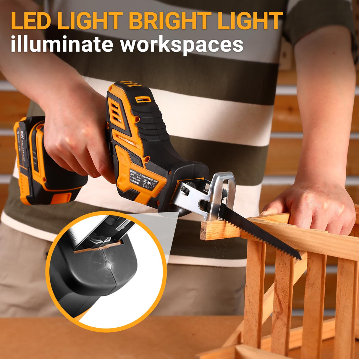 Cordless Reciprocating Saw: DEKOPRO 20Volt Battery Powered Mini Reciprocating Saw, Compact Electric Metal Blades Tool, Power Hand Saws for Wood work, Cut DEKOPRO