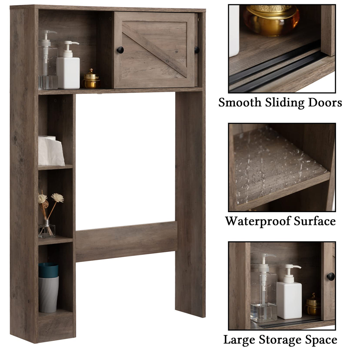 ALIMORDEN Over The Toilet Storage Cabinet, Bathroom Organizer Shelf with 2 Sliding Doors ALIMORDEN