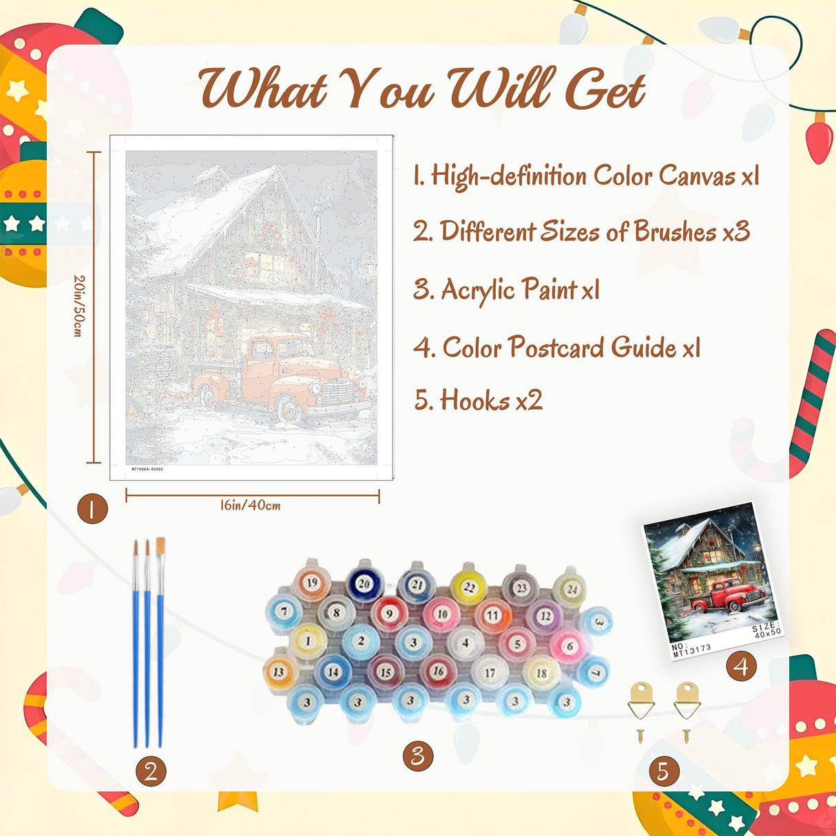 Arttoplus Christmas Paint by Numbers Kit for Adults Beginner-Red Truck Adult Paint by Number Kits on Canvas, DIY Acrylic Oil Painting by Numbers for Adults for Gift Home Wall Decor(16x20inch) Arttoplus