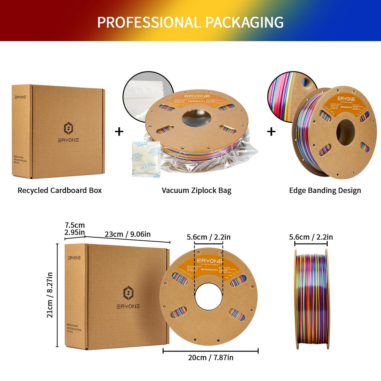 ERYONE Silk Twist Rainbow 3D Printer PLA Filament 1.75 +/-0.03mm, Shiny Multicolor Filament PLA 1KG(2.2LBS), Psychedelic (Red Yellow Blue) ERYONE