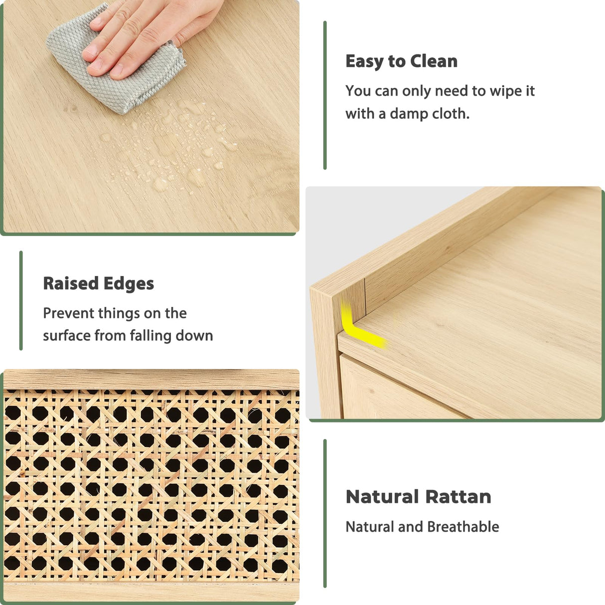 OTMCOOUCH Rattan Dresser for Bedroom with 7 Drawers, Natural Rattan Modern Wooden Wide Led Bedroom Dresser with Led Lights, Chest of Drawers for Bedroom, Living Room (7 Drawers) OTMCOOUCH