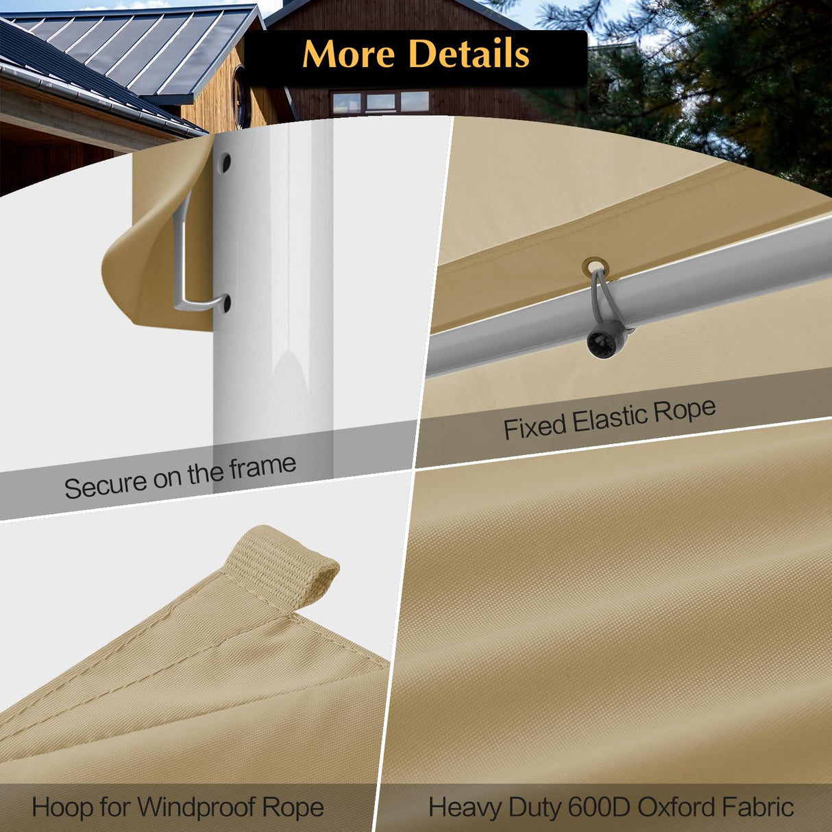 GOTRUTH 10x20 Canopy Replacement Cover, Carport Replacement Canopy Top Cover for 10' x 20' Frame, 800D Heavy Duty Waterproof & UV Protected Car Canopy with Ball Bungees (Frame is not Included) (Beige) GOTRUTH