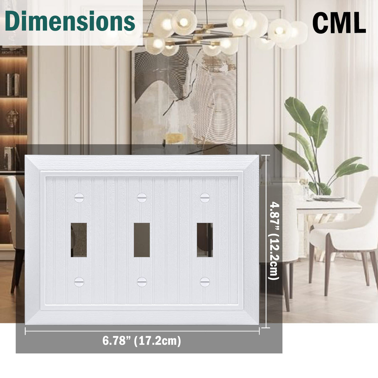 CML Classic Triple Toggle Switch Wall Plate, 3-Gang Outlet Cover, 2 Pack, Vintage Retro Wood Grain Design Beadboard Wallplate, Impact Resistant, Standard Size 6.87”X 4.87”, White CML Hardware