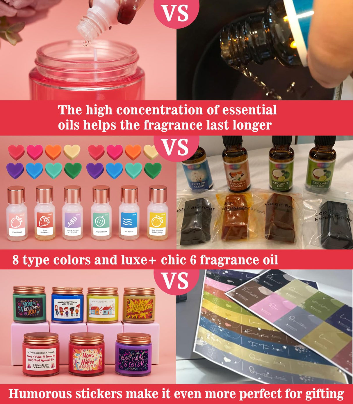 DIY Candle Making Kit for Adults, Kids, Teens and Beginners - 2Lb Soy Wax, 6 Scents, 8 Type Dye Wax, 6 Glass Jars Melter, Thermometer, Spoon and More with Fun Stickers,Gifts For MOM,Friends,Lover CHAMBERY