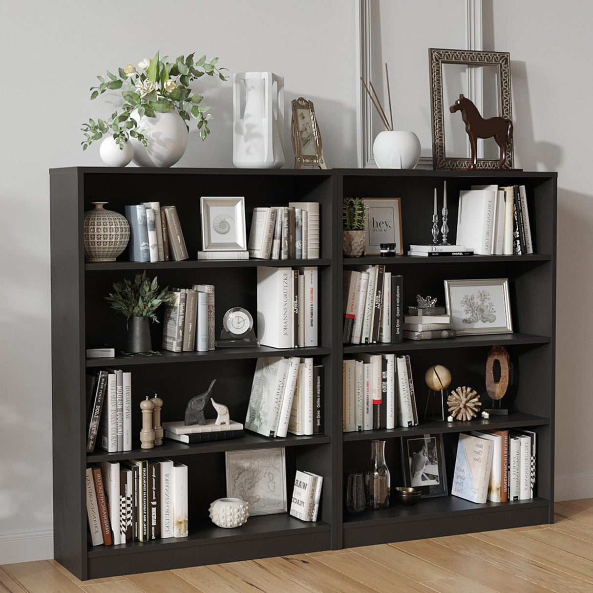 i-VTIES Bookcase Adjustable Storage Shelves,48-Inch Bookshelf,4-Tier Modern Wood Bookcase for Bedroom, Office, Living Room & Library(Black) i-VTIES