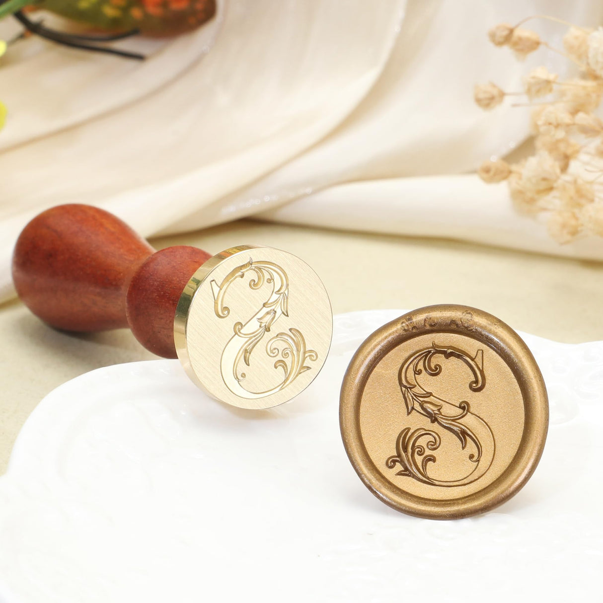 Letter Wax Seal Stamp Kit, SWANGSA 3D Floral Initial Alphabet S Sealing Stamp and 200pcs Sealing Wax Beads Kit for Wedding Invitations Cards Envelopes SWANGSA