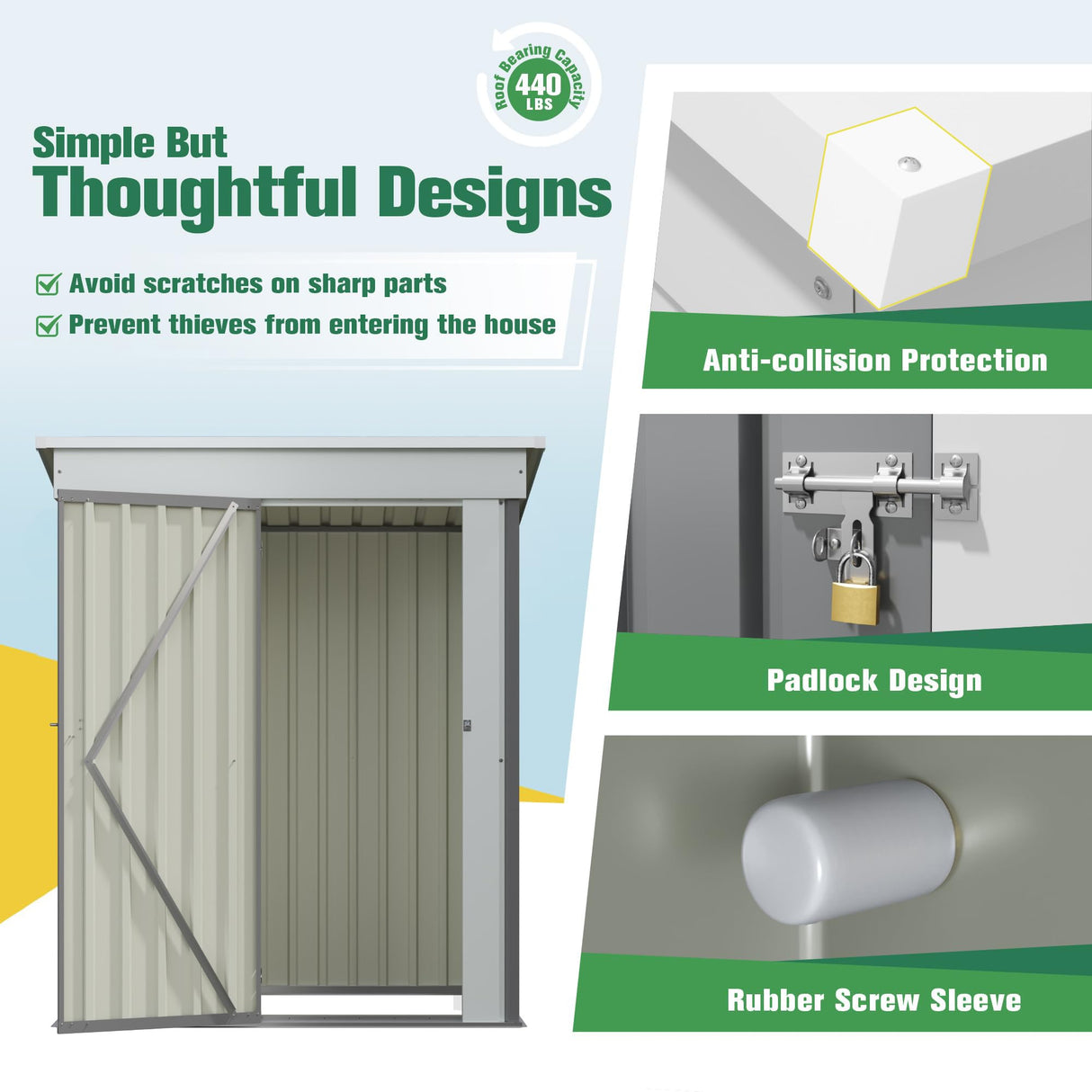 Flamaker Storage Shed Waterproof Metal Garden Shed with Lockable Door Utility Tool Shed Outdoor Storage for Backyard, Patio and Lawn (5 x 3 FT, Grey) Flamaker