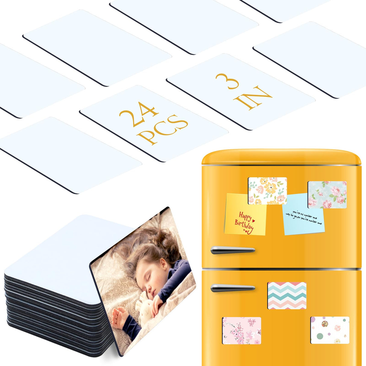 ZYNERY Sublimation Magnet Blanks 3x4.1 inch, 24Pcs Sublimation Blank Fridge Magnets Printable Photos, Personalized Sublimation Magnets for Refrigerator Decoration, Kitchen, Office, Wall ZYNERY