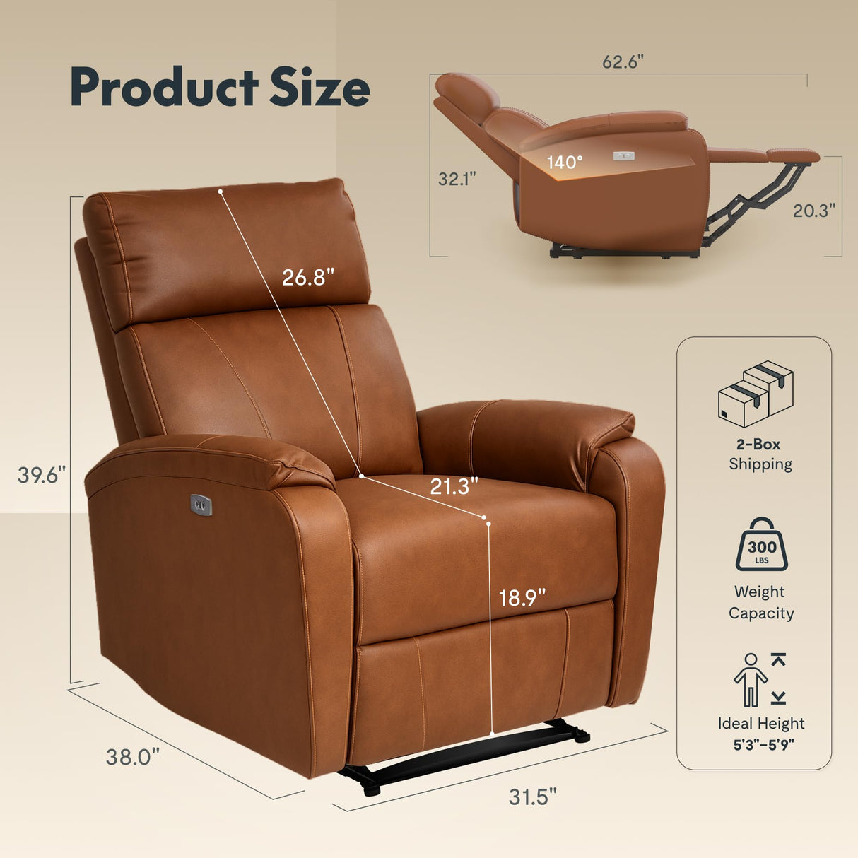 FLEXISPOT X3 Power Recliner Chair, Adjustable Electric Recliner with USB Port, Thick Cushion & Padded Back, Comfortable Faux Leather Chair for Adults, Living Room, Nursery, Home Theater (Saddle Brown) FLEXISPOT