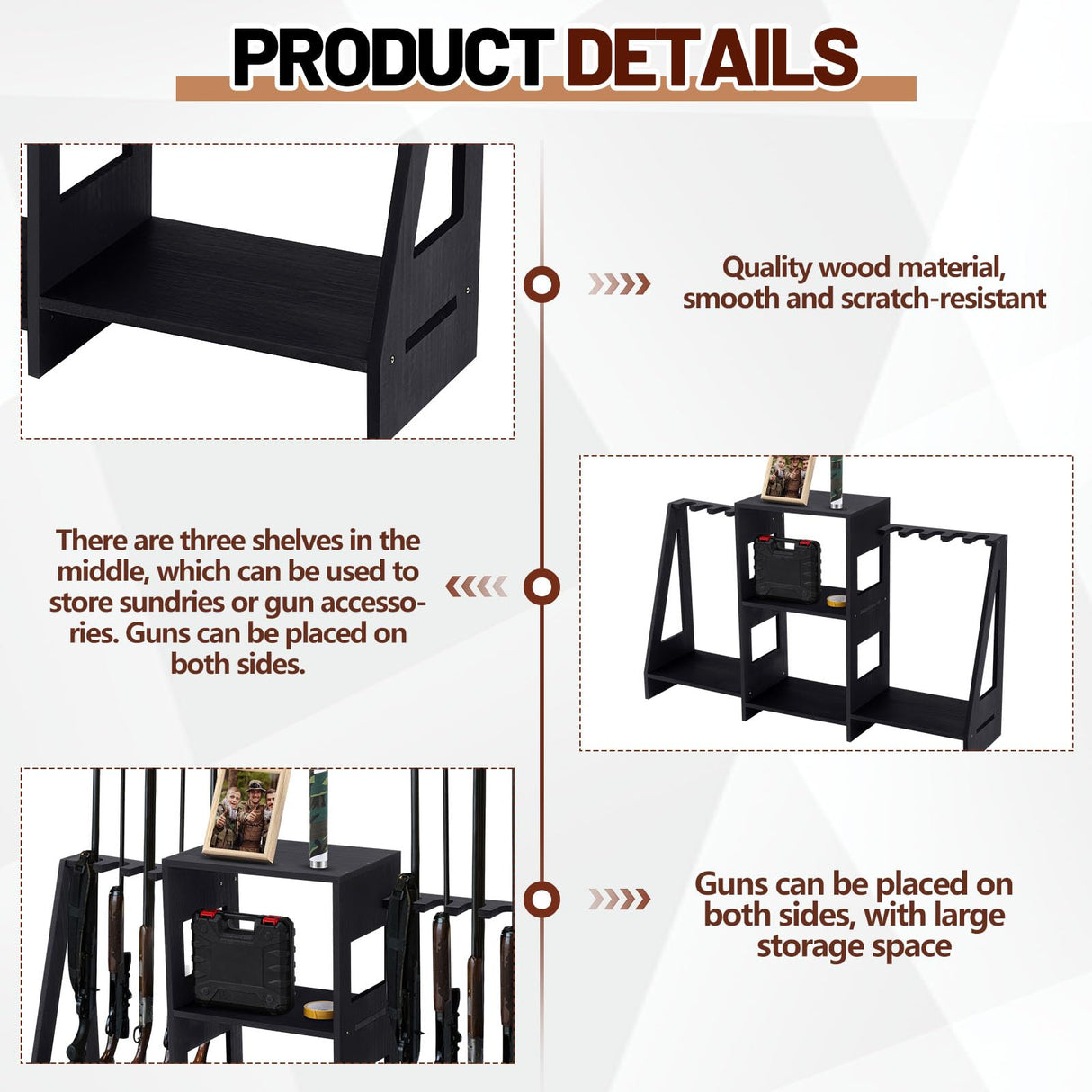 DoubleFill Gun Rack Wooden Display Stand Rifle Rack for Garage Storage Holds 10 Long Guns and Accessories Organizer for Shooting Clubs, Hunting DoubleFill