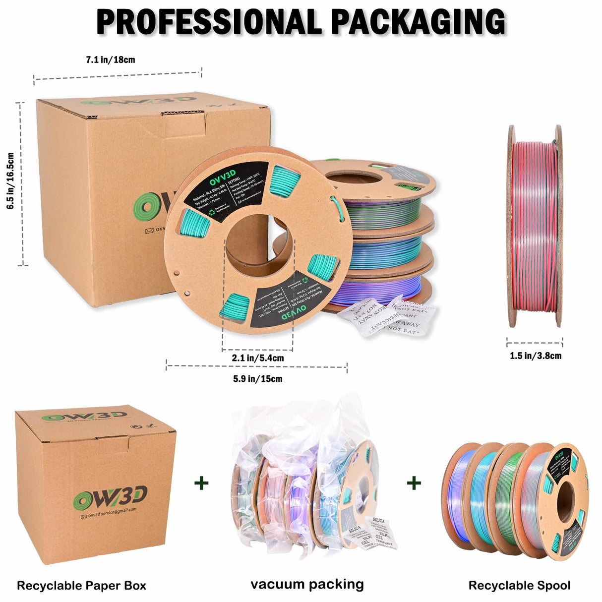 OVV3D 3D Printer Filament, PLA Filament 1.75mm Bundle, Dual Color Filament, Coextrusion 3D Filament, Silk PLA, 3D Printing Filament +/-0.02mm, 200g X 4 Spool OVVNYXE