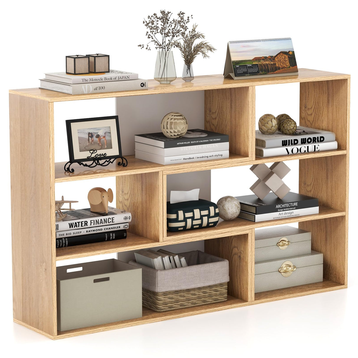 Tangkula 6 Cubes Bookcase, 2-Piece Separable Floor Standing Open Horizontal Bookshelf, Multifunctional Display Storage Shelf for Living Room Study Office (Natural, 6-Cube) Tangkula