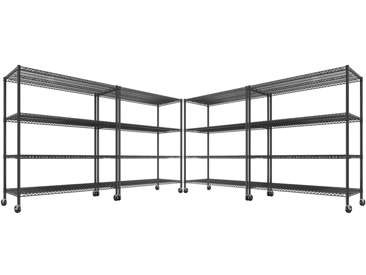 REIBII 55.5''W Storage Shelves 2500LBS Wire Shelving Unit with Wheels Heavy Duty Metal Shelves for Storage Adjustable Garage Storage Rack Pantry Shelf Kitchen Shelving, 75.6" H X 55.5''W X 24" D, 4PCS REIBII