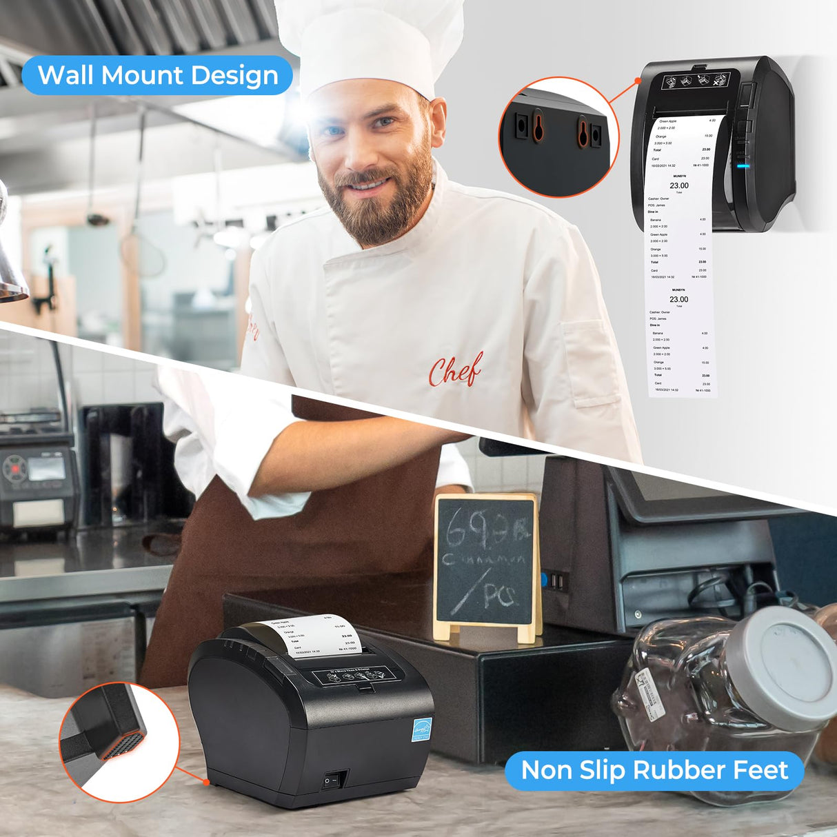 MUNBYN Bluetooth Thermal Receipt Printer P047, 80mm POS Printer, Thermal Printer with USB Serial Ethernet, Bluetooth, Support Android Windows PC (Do Not Support iOS Paypal Doordash Grubhub Vagaro) MUNBYN