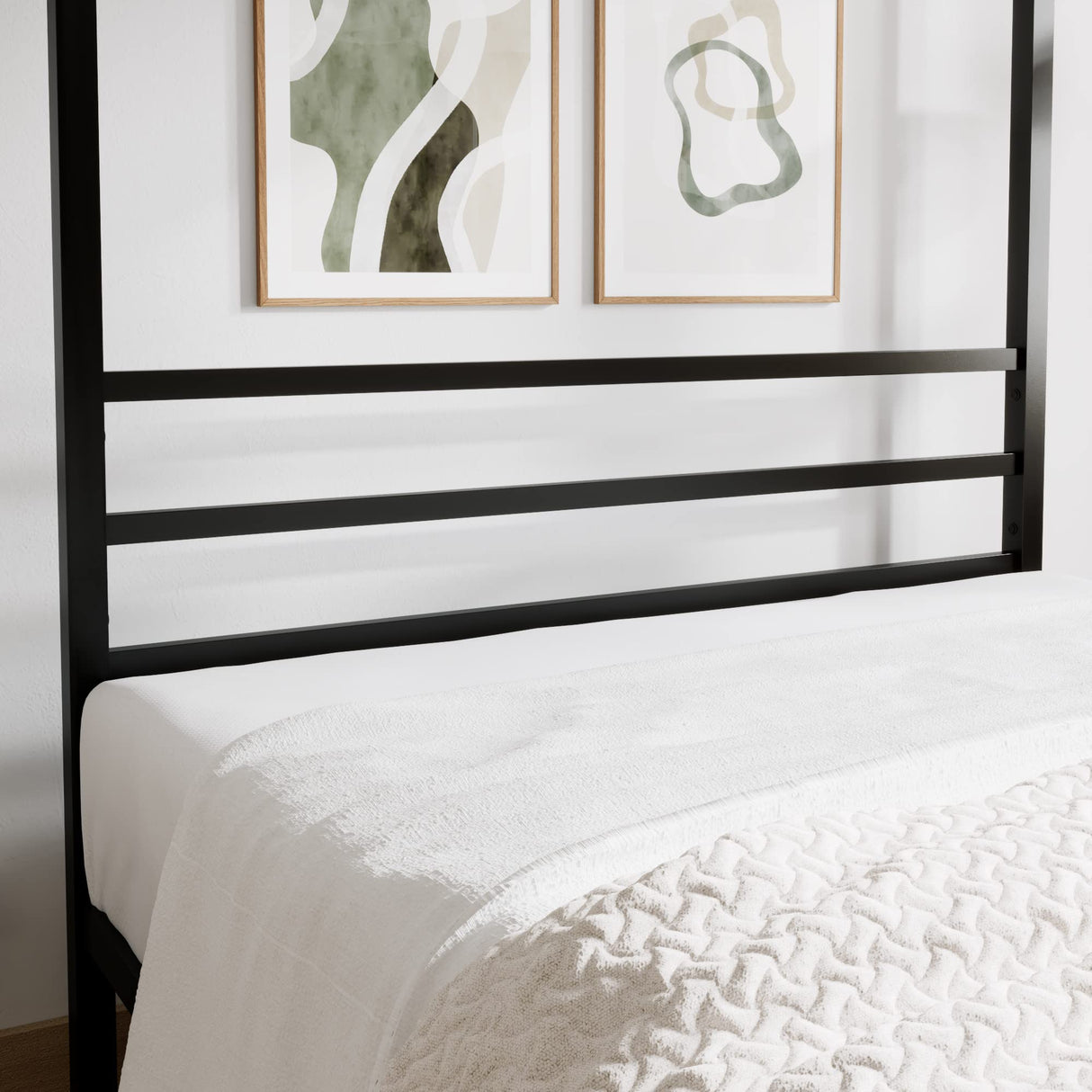 ikalido Queen Size Metal Canopy Bed Frame, Modern Four-Poster Platform Bed Frame, Mattress Foundation, Under-Bed Storage Space, No Box Spring Needed, Black ikalido