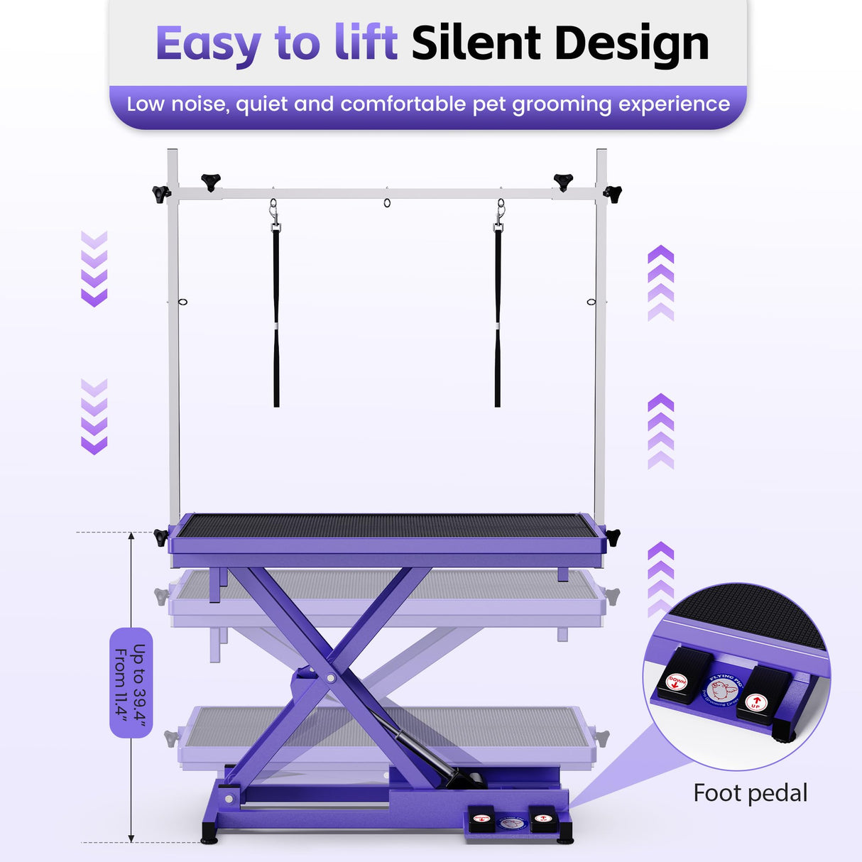 Flying Pig Ultimate Heavy Duty Grooming Table – Electric Lift, Adjustable Height, Non-Slip Surface, Professional Dog & Cat Grooming Arm, Stable & Safe Design for Home and Salon Use -Purple Flying Pig Grooming