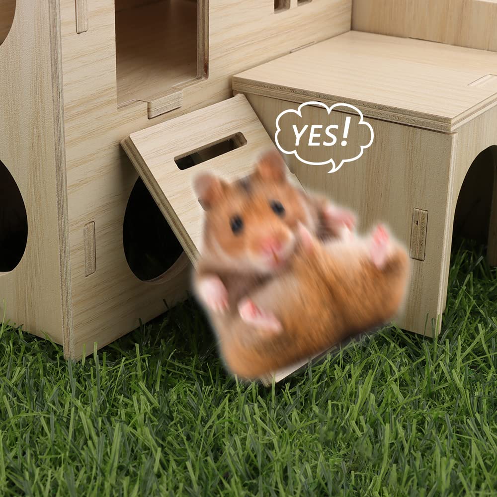 Tiny Hamster Maze Wood House Fun Slide House Double-Decker Hut for Dwarf Gerbil Mouse Mice Rat Small Animals(Only for Small Hamster) kcrygogo