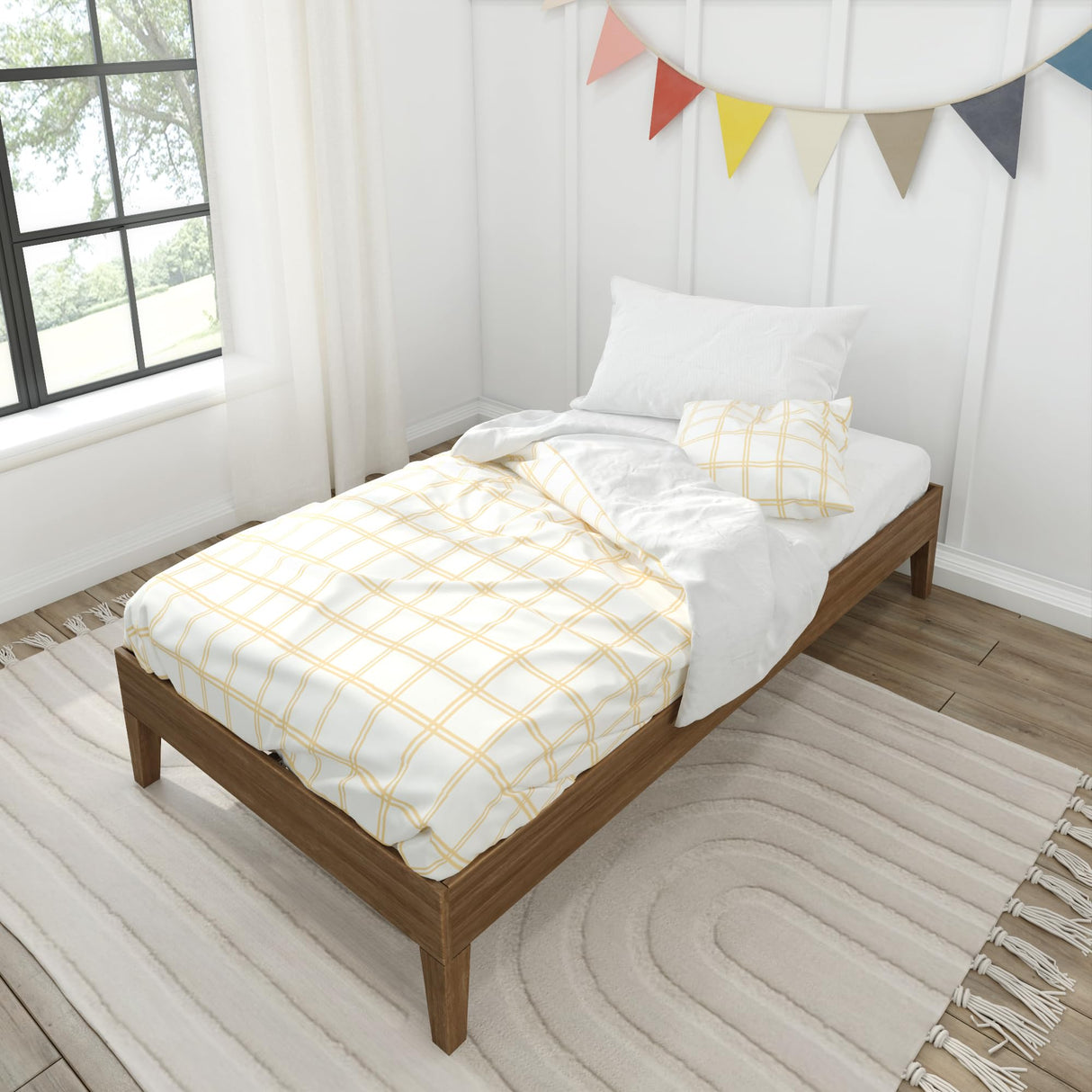 Max & Lily Fundamental Twin Platform Bed Frame, Kids Modern Solid Wood Bed, Strong Wooden Slats, Non-Toxic Finishes, Matte Walnut Max & Lily