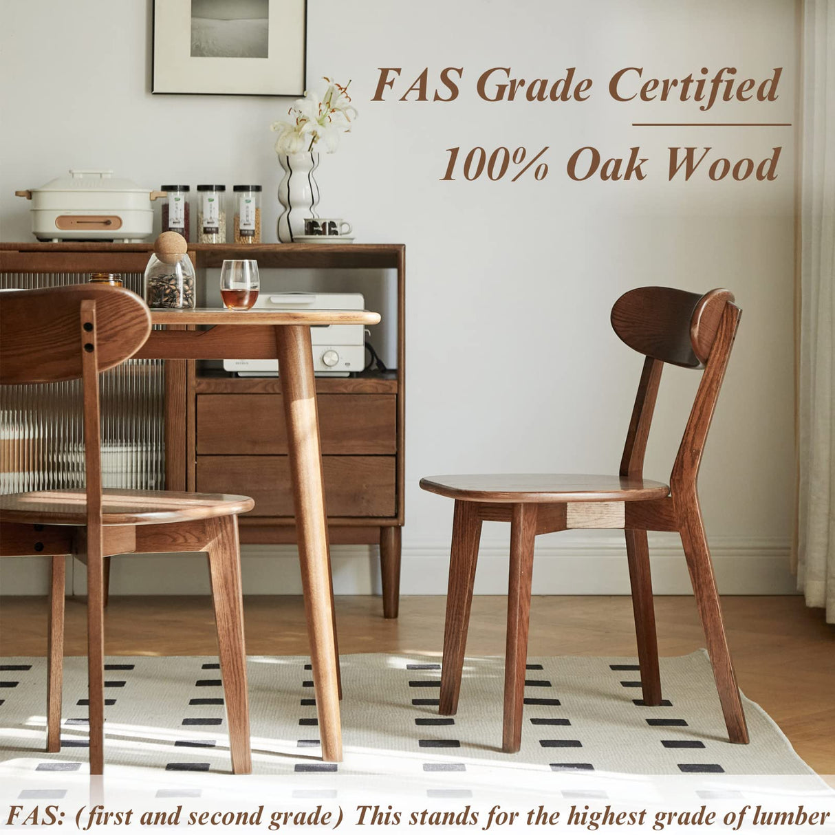 Bamskov 100% Solid Oak Wood Dining Room Chairs - Practical Kitchen Chairs - Wood Chair for Dining Room, Kitchen (1, Walnut) Bamskov