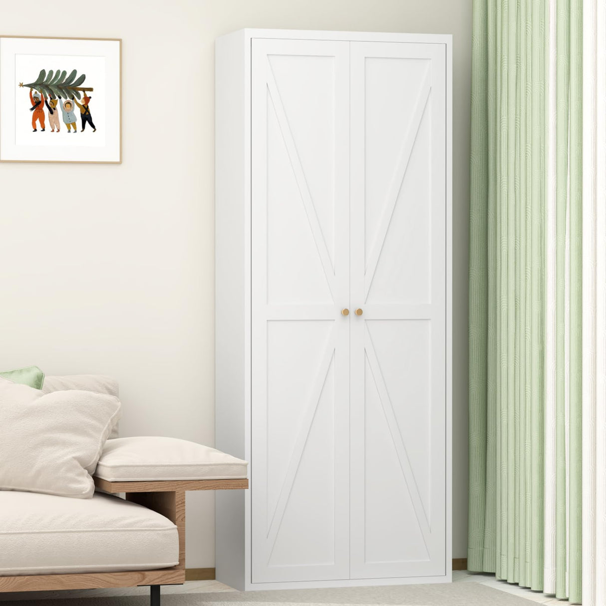 FATIGOS 71" H Kitchen Pantry Storage Cabinet, Metal Food Pantry Cabinets with Doors and Adjustable Shelves, White Kitchen Storage Cabinet, Cupboard for Dining Room, Living Room and Bathroom FATIGOS