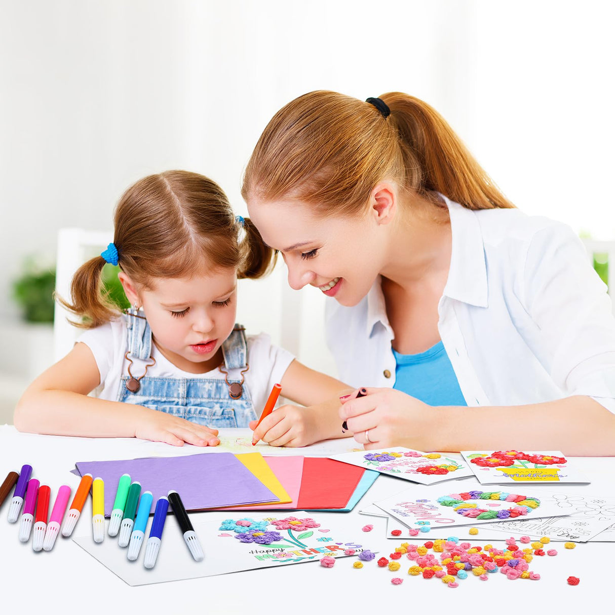 Motipuns 24 Sets Mother's Day Card Making Kits DIY Mothers Tissue Flower Paper Craft Make Your Own Mom Greeting Card Making Kit for Mother's Day Gift Party Decor Fun Home Activities Motipuns