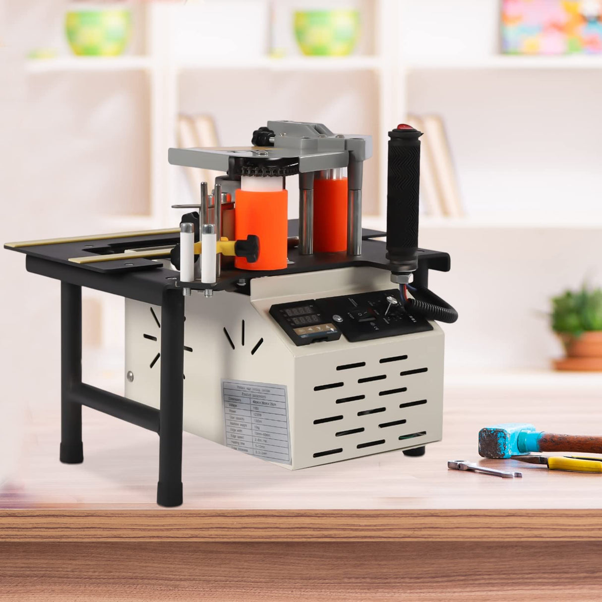 TFCFL Woodworking Edge Banding Machine,Portable Edge Bander Curve Straight Edge Banding Machine 110V Adjustable Speed 5m/min Portable Banding 10-60mm TFCFL