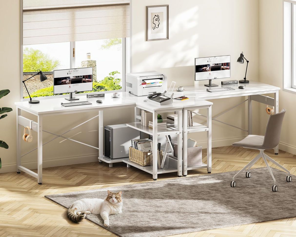 Casaottima L Shaped Computer Desk, 48 Inch Small Corner Desk with Storage Shelves & PC Stand, Reversible Gaming Desk for Bedroom, Modern Writing Study Table for Home Office, White Casaottima