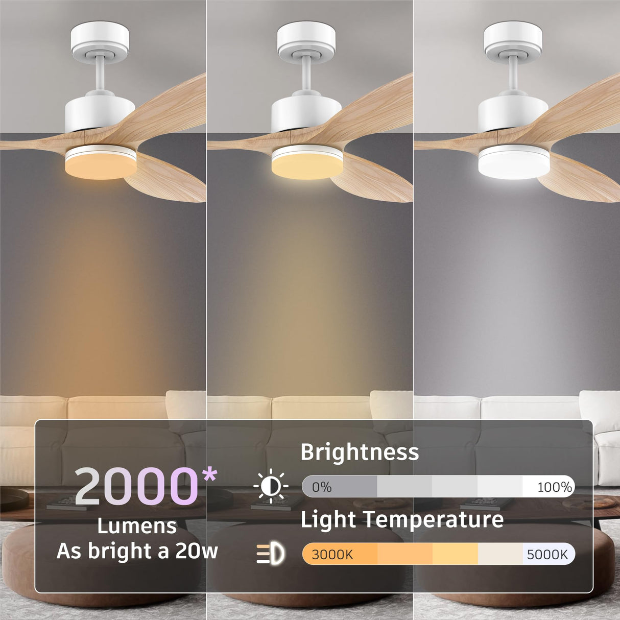 52” Wood Smart Ceiling Fans with Lights Remote,Quiet DC Motor,Outdoor Indoor Ceiling Fan Work with Alexa Google Voice App,Dimmable LED Light,6-Speed,Modern Farmhouse Ceiling Fans for Bedroom Patio cumilo