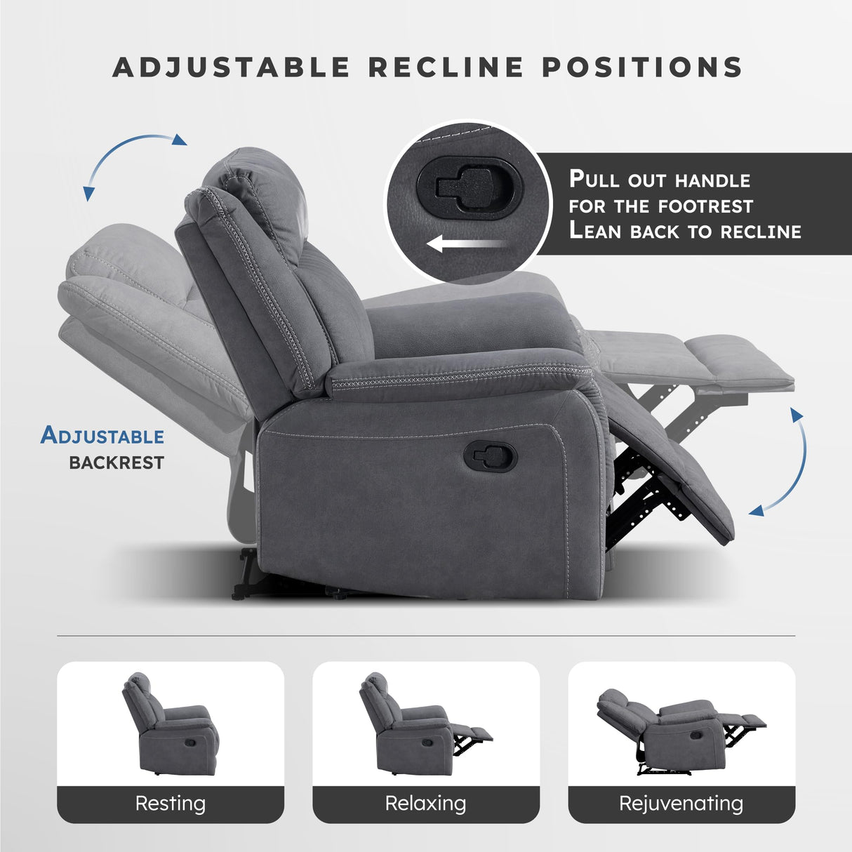 Lexicon Manual Double Reclining Sofa, Polished Microfiber Upholstered 3 Seater Manual Sofa Recliner for Living Room, Wall Hugger, Easy Assembly, Gray Lexicon