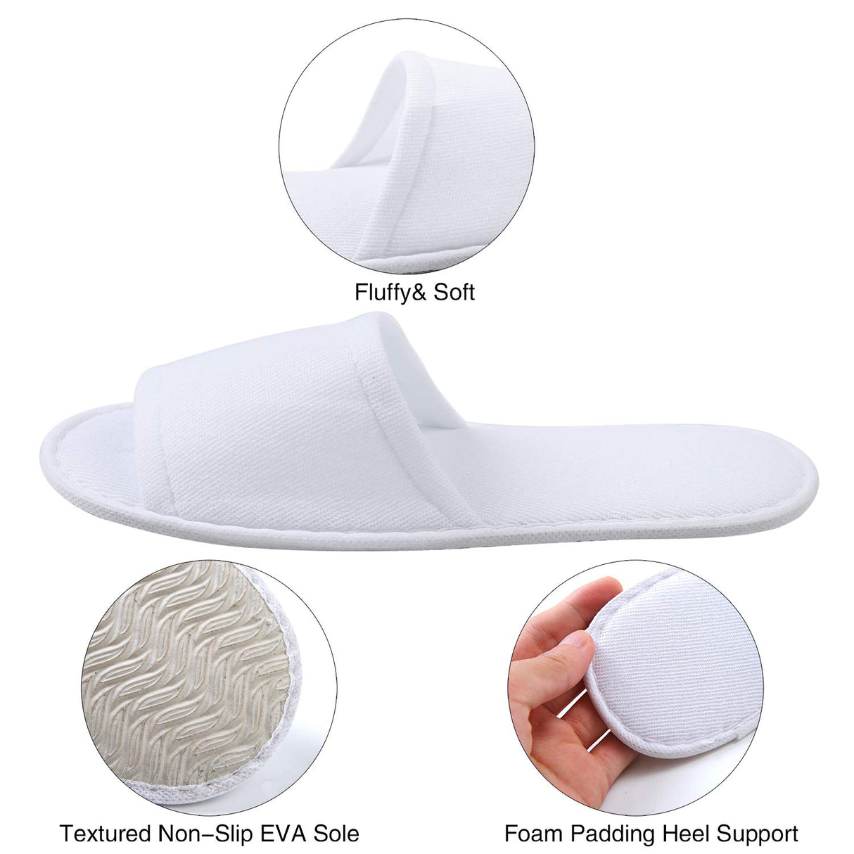 Elcoho 12 Pairs Open Toe Spa Slippers White Spa Hotel Guest Slippers for Spa, Party Guest, Hotel and Travel, Fits Most Men and Women Elcoho