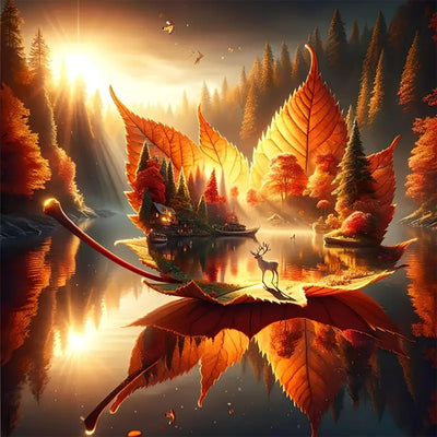 AREOPNMG 5D Fall Maple Leaf Diamond Painting Kits for Adults Beginners,DIY Mountain Lake Landscape Diamond Art,Full Round Drill Diamond Dot Gem Art Kits, Home Wall Decor 16x16 Inch