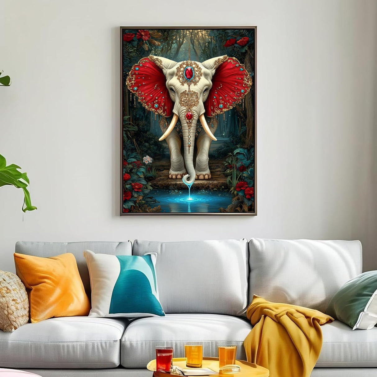 WGSMGL 5D Diamond Art Set, Elephant for Adult Beginners, DIY Full Round Diamond Diamond Painting Set, Diamond Dot Gem Art Crystal Easy Elephant Painting, Home Wall Decoration 12X16 Inch WGSMGL
