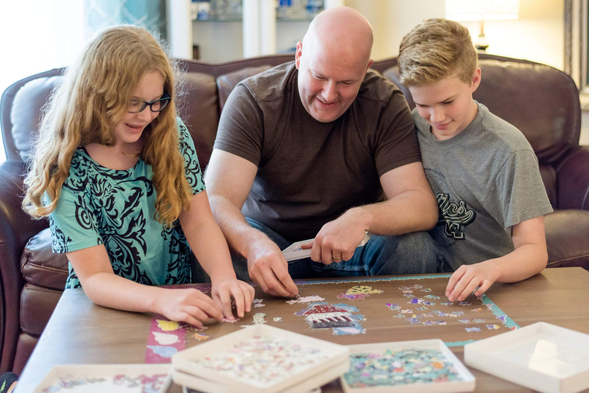 PUZZLE EZ 8 Puzzle Sorting Trays with Lid 8" x 8" with Mover Card Hold Up to 1000 Pieces Space Saver Gift for Puzzle Lover PUZZLE EZ