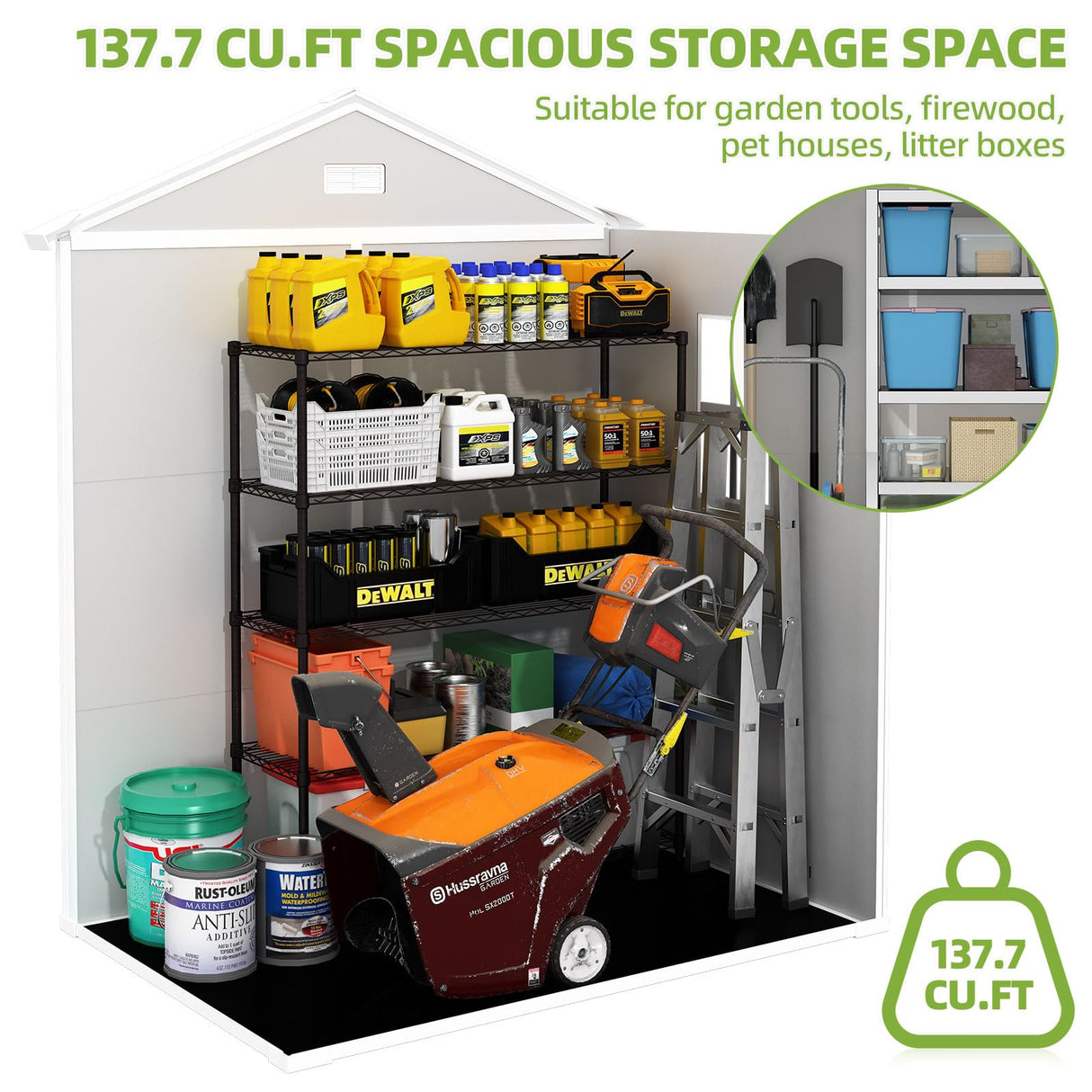 YOFE Outdoor Storage Shed 6x4.4FT, Resin Shed with Floor,Plastic Shed with Floor for Garden Tool,Waterproof Outdoor Resin Shed,Lockable Doors for Patio,Yard,Lawn (LightGray 6x4) YOFE