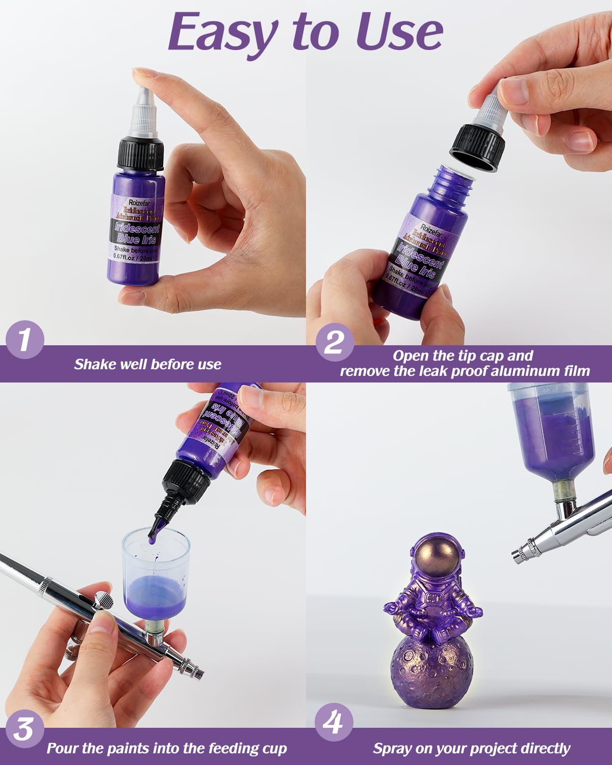 Roizefar Airbrush Paint, 44 Colors with 6 Thinner, Airbrush Paint Set Includes Iridescent & Metallic & Neon & Classic Colors, Water-Based Air Brush Paints Acrylic Ready to Spray, 20ml/Bottle Roizefar